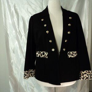 Black Jacket W/Leapord Trim & Faux Button Front